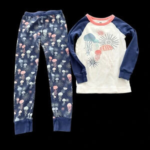 Tea collection‎ Size 6 Jellyfish 2 Piece Pajama Set PJs Cotton Knit Pink Blue